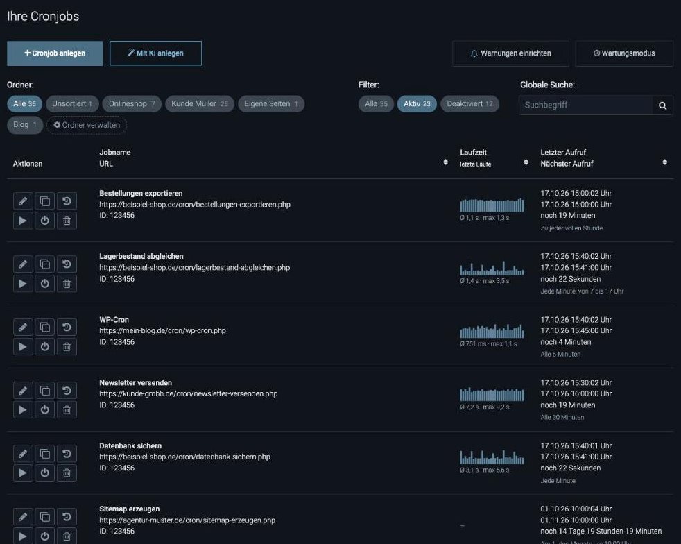 Cron job list in dark mode