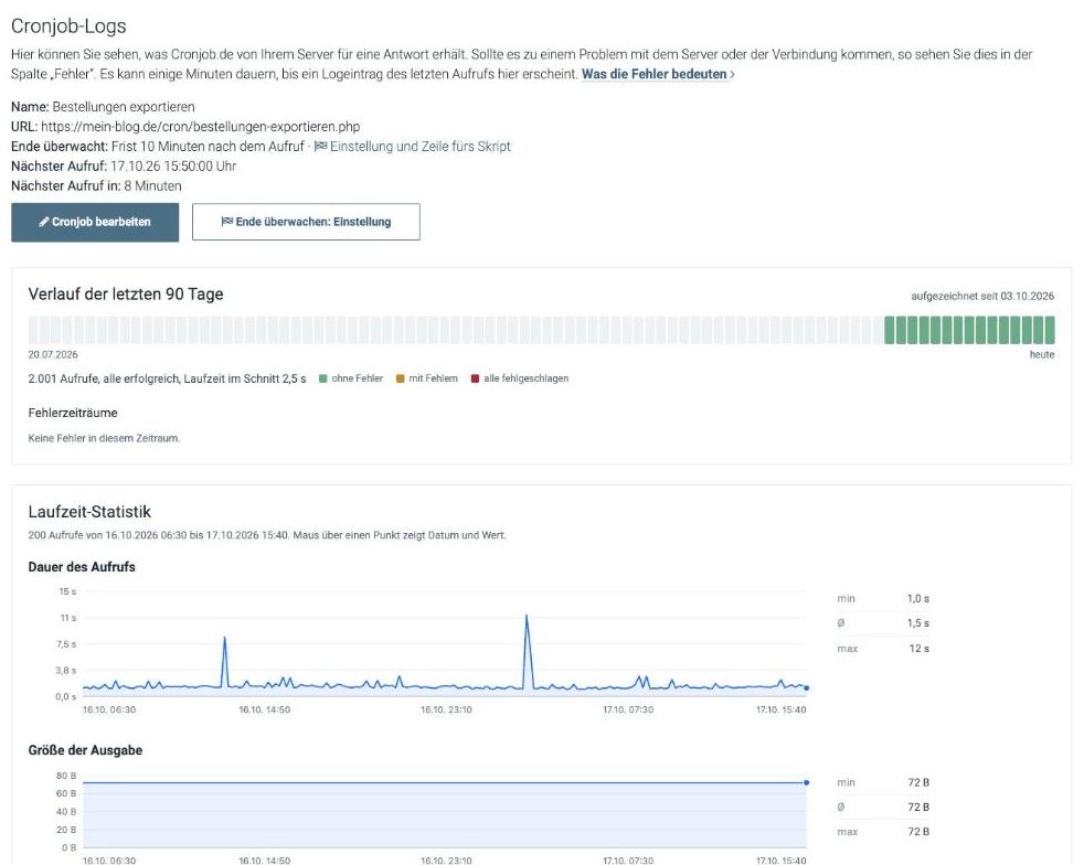 History of the last 90 days as daily squares and runtime statistics with a chart of call duration