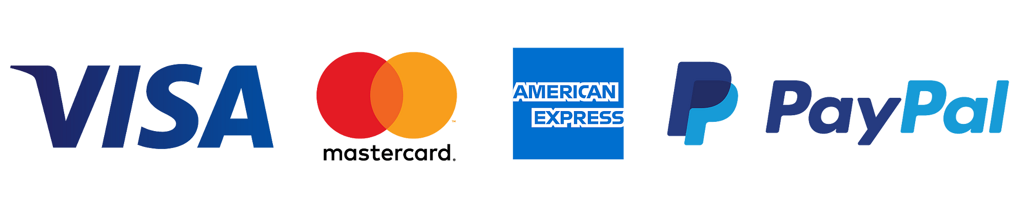 Paypal, Amex, Mastercard, Visa